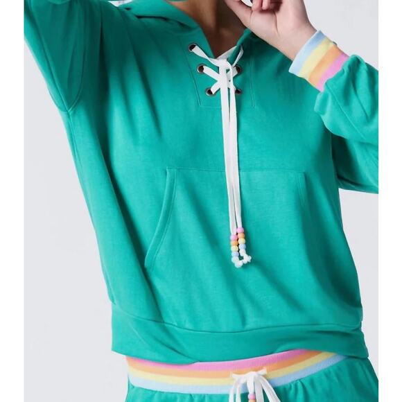 PJ Salvage Super Soft Live in Color Hoodie in Sage Green Rainbow Size: Medium - Picture 3 of 7